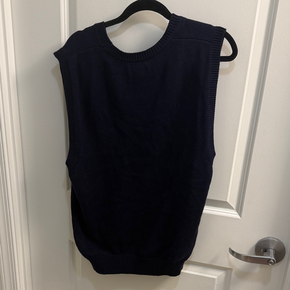 Lands End Oversized Navy Blue V-Neck Knit Sweater Vest - Picture 3 of 3